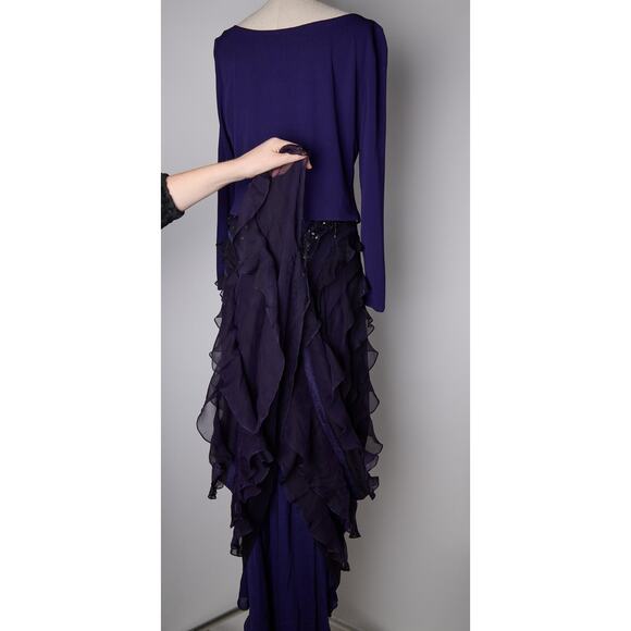 Neil Bieff Purple Skirt Set Sz 10 Long Sleeve Top Maxi Tiered Ruffle Formal Read - Picture 10 of 16